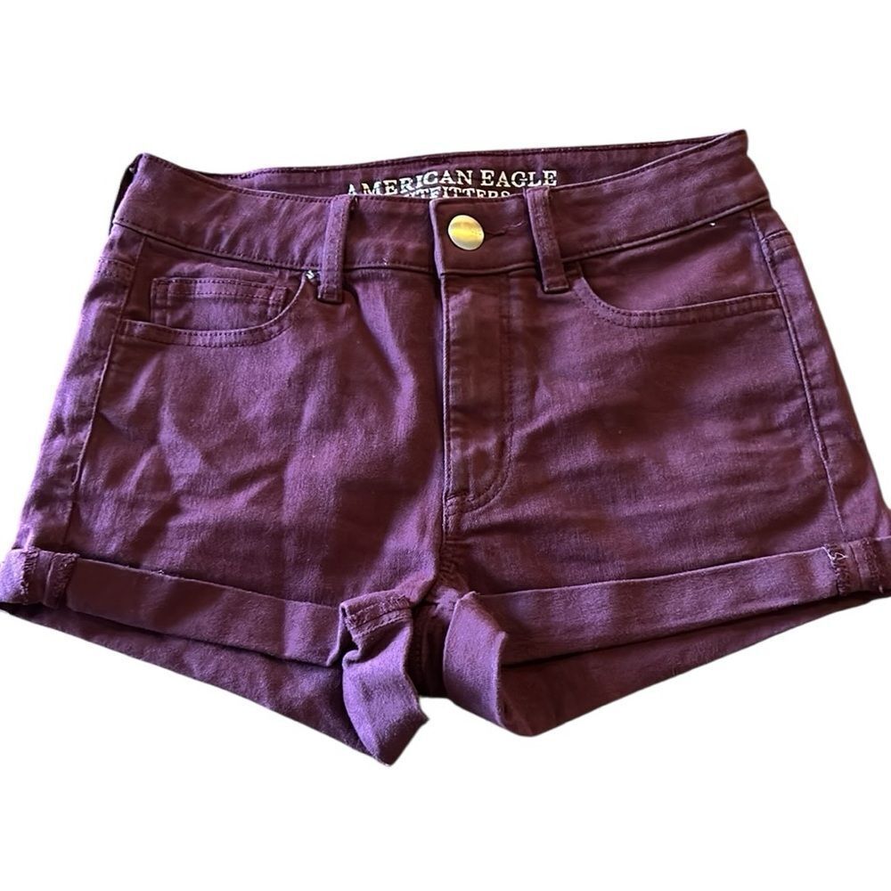 American Eagle Maroon Hi Rise Shortie Shorts